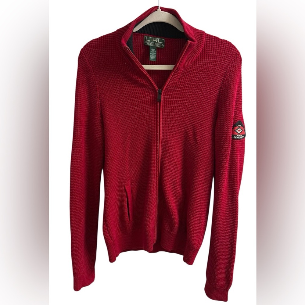VINTAGE L-RL LAUREN ACTIVE RALPH LAUREN RED KNIT FULL ZIP MOCK NECK SWEATER SZ:L - Picture 2 of 10